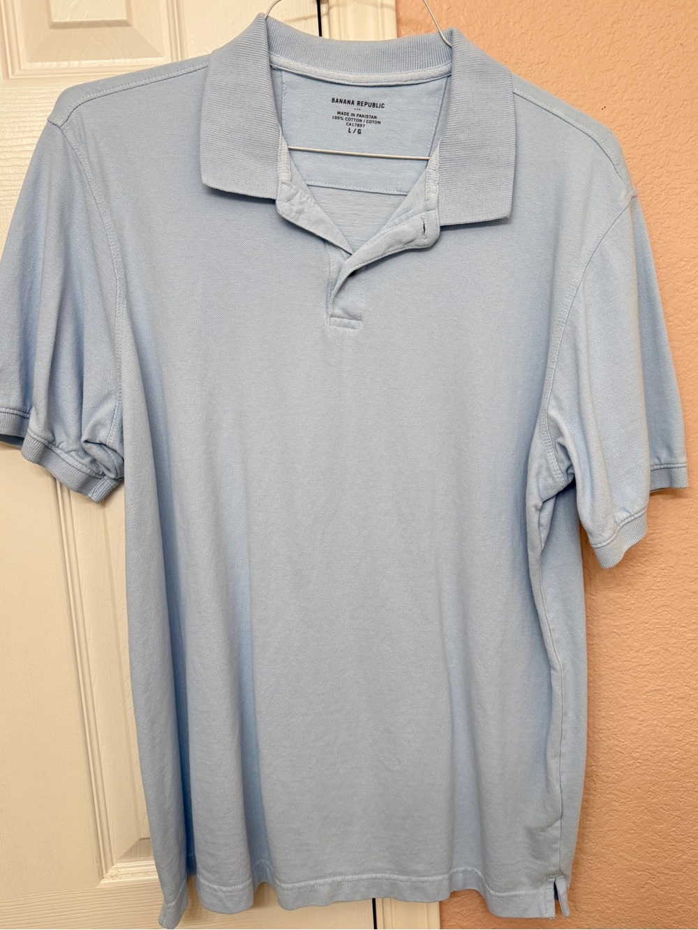 Banana Republic Mens L Light Blue Cotton Short Sleeve Polo Shirt